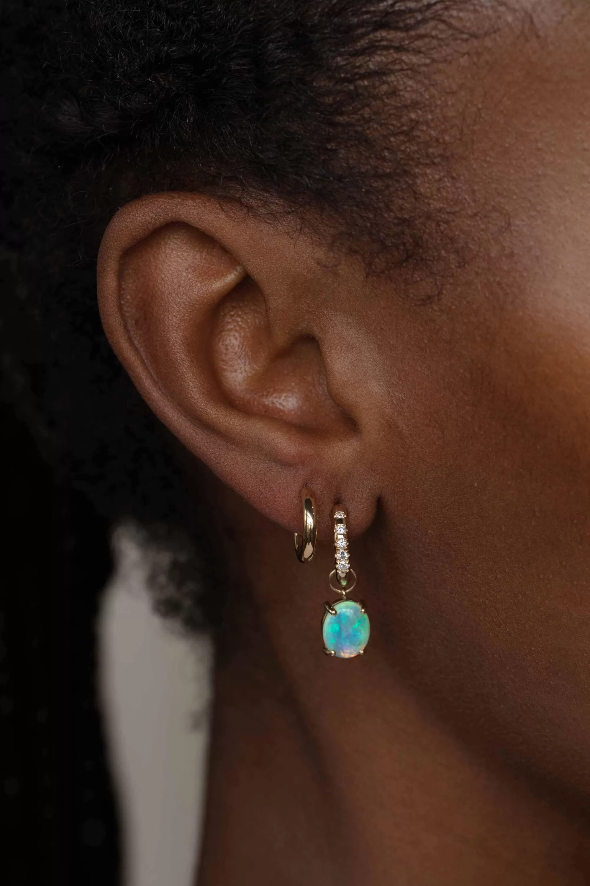 Store Graduated Diamond Hoop With Opal - Single Earrings