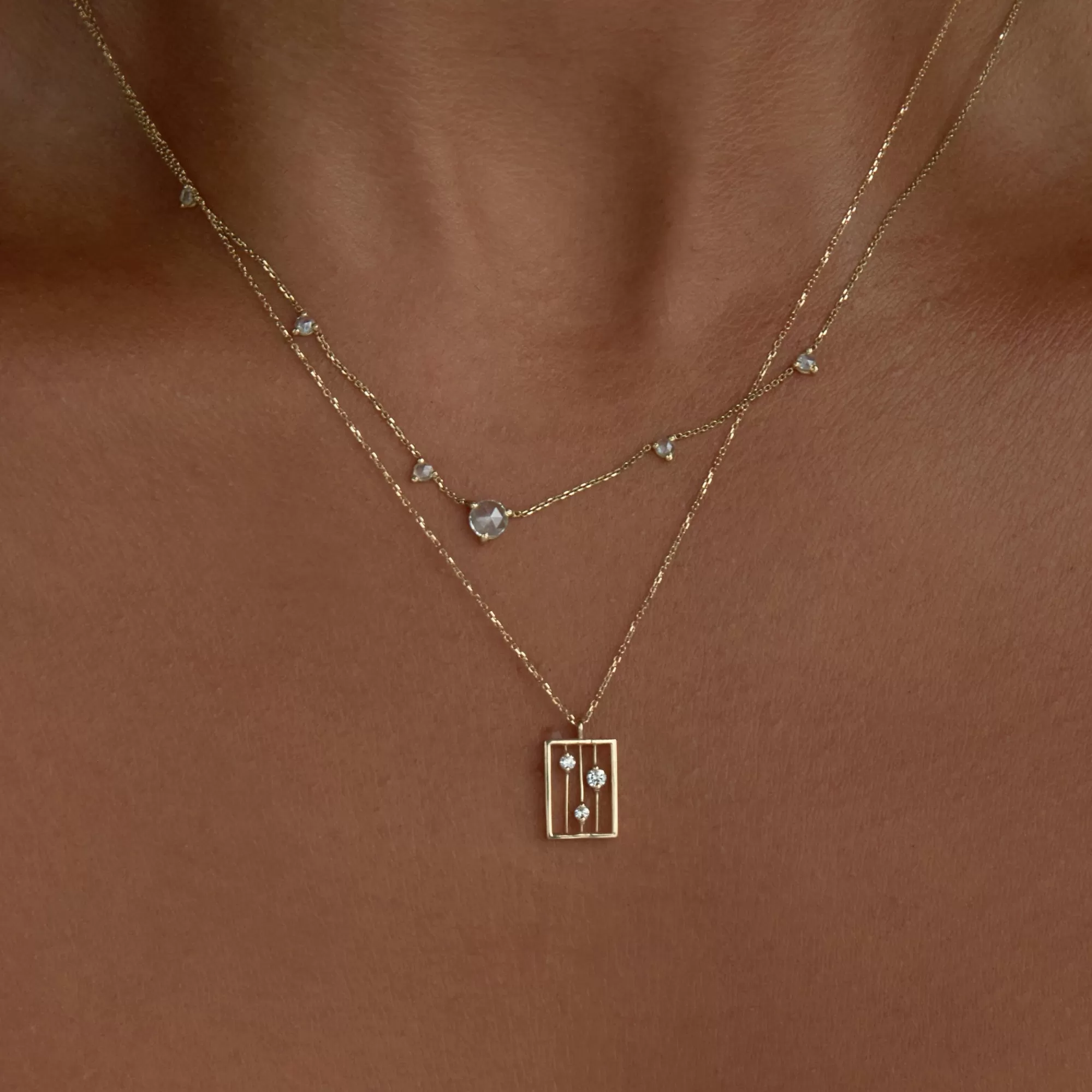 New Linear Chain Rose Cut Diamond Necklace Necklaces