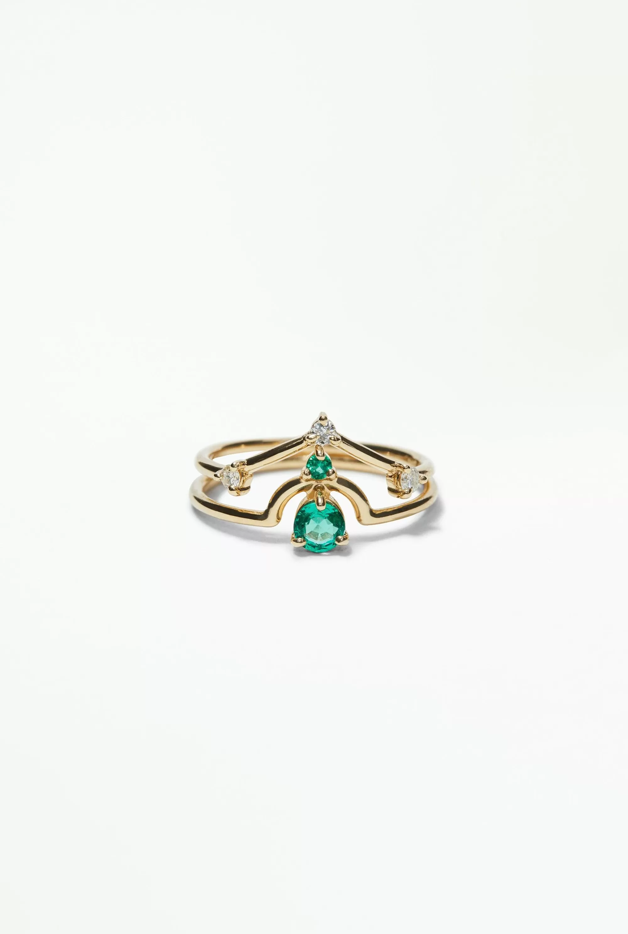 Clearance Nestled Emeralds & Three-Step Triangle Ring Pairing Rings