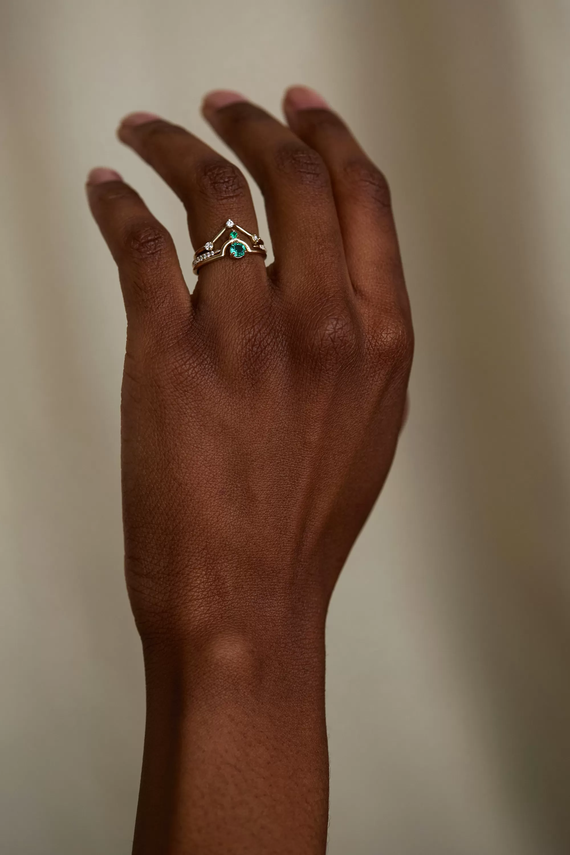 Clearance Nestled Emeralds & Three-Step Triangle Ring Pairing Rings