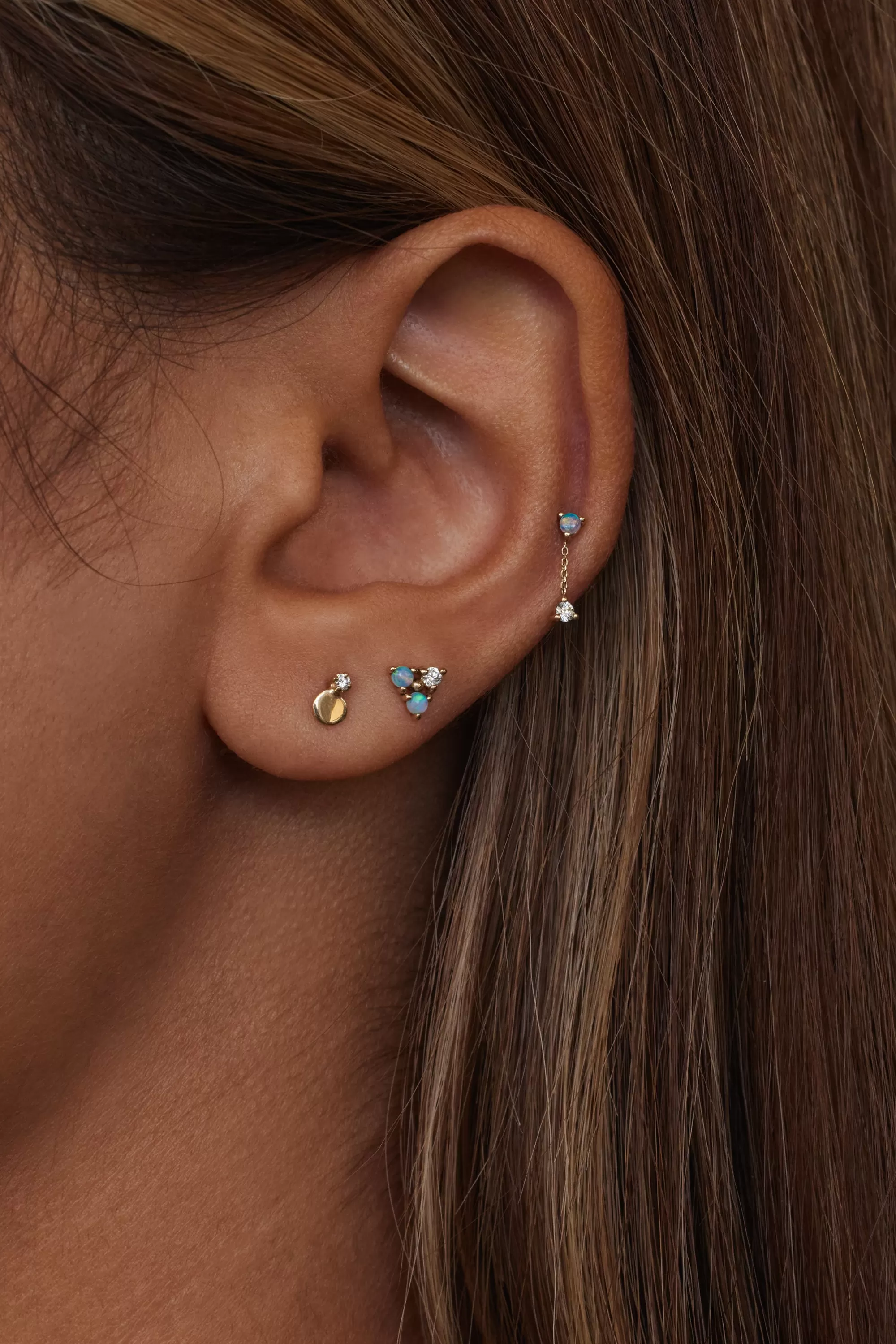 Fashion Small Disc Stud With Diamond - Single Earrings