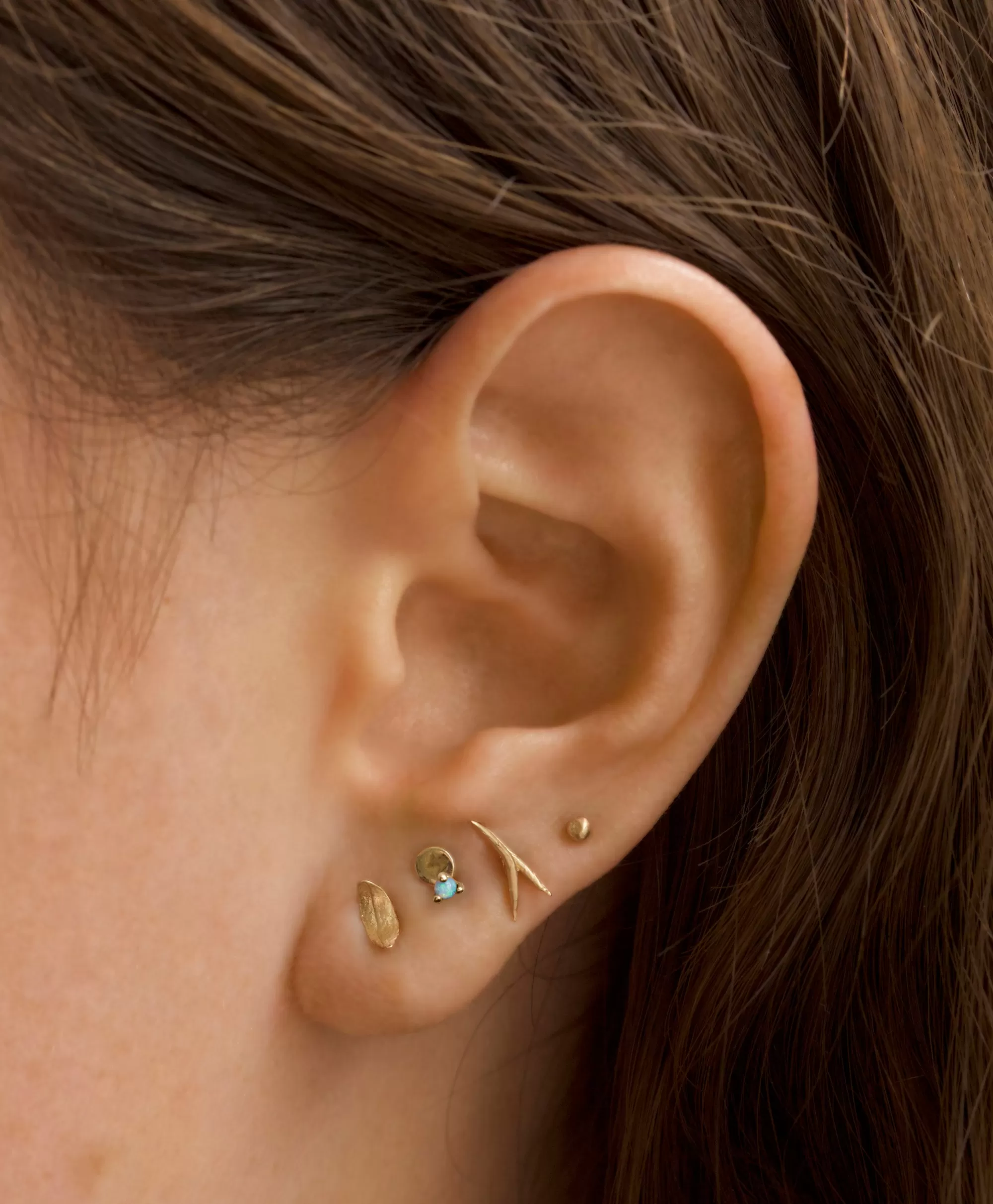 Hot Small Disc Stud With Opal - Single Earrings