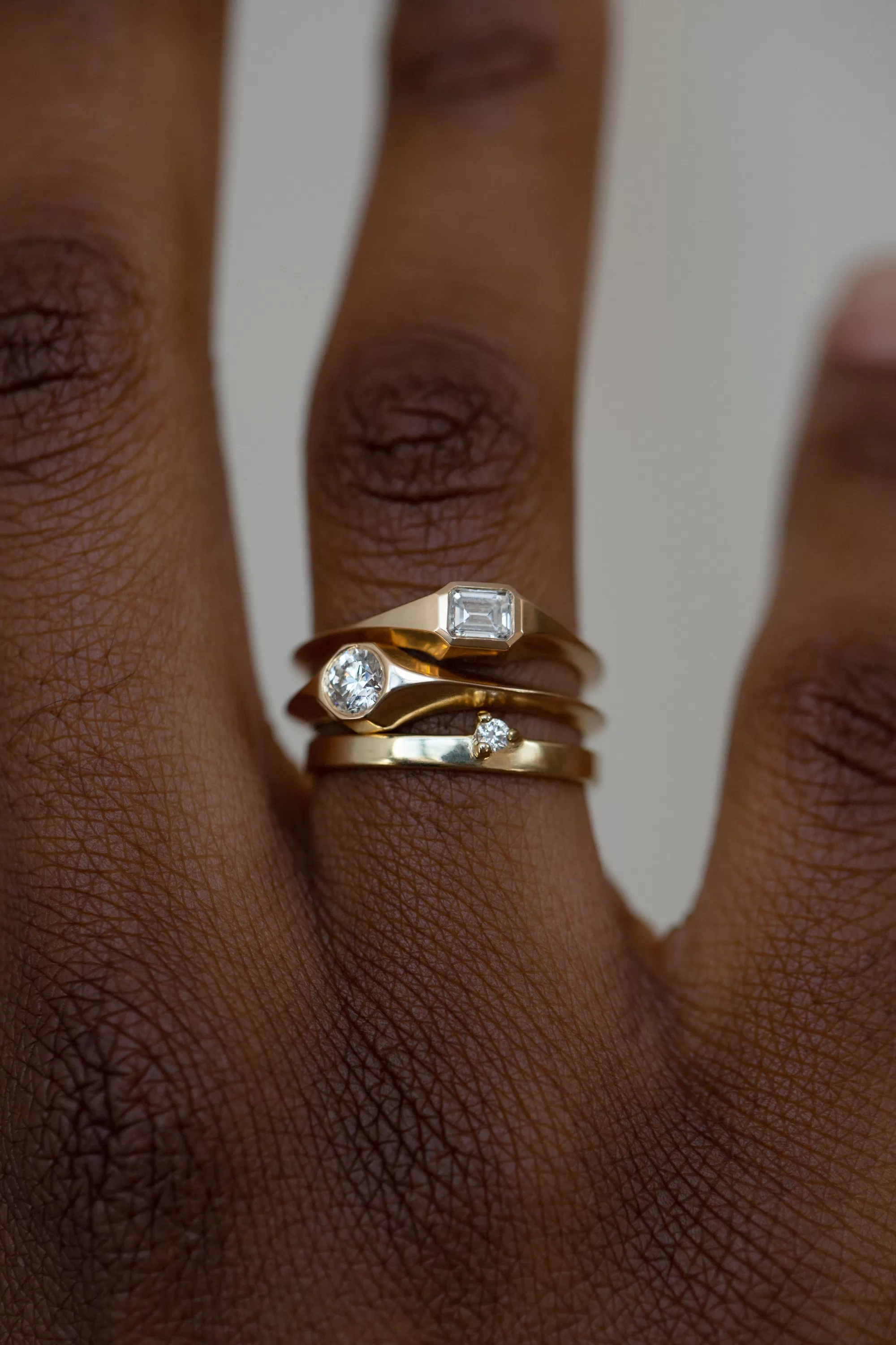 Fashion Small Emerald Cut Diamond Signet Ring Rings
