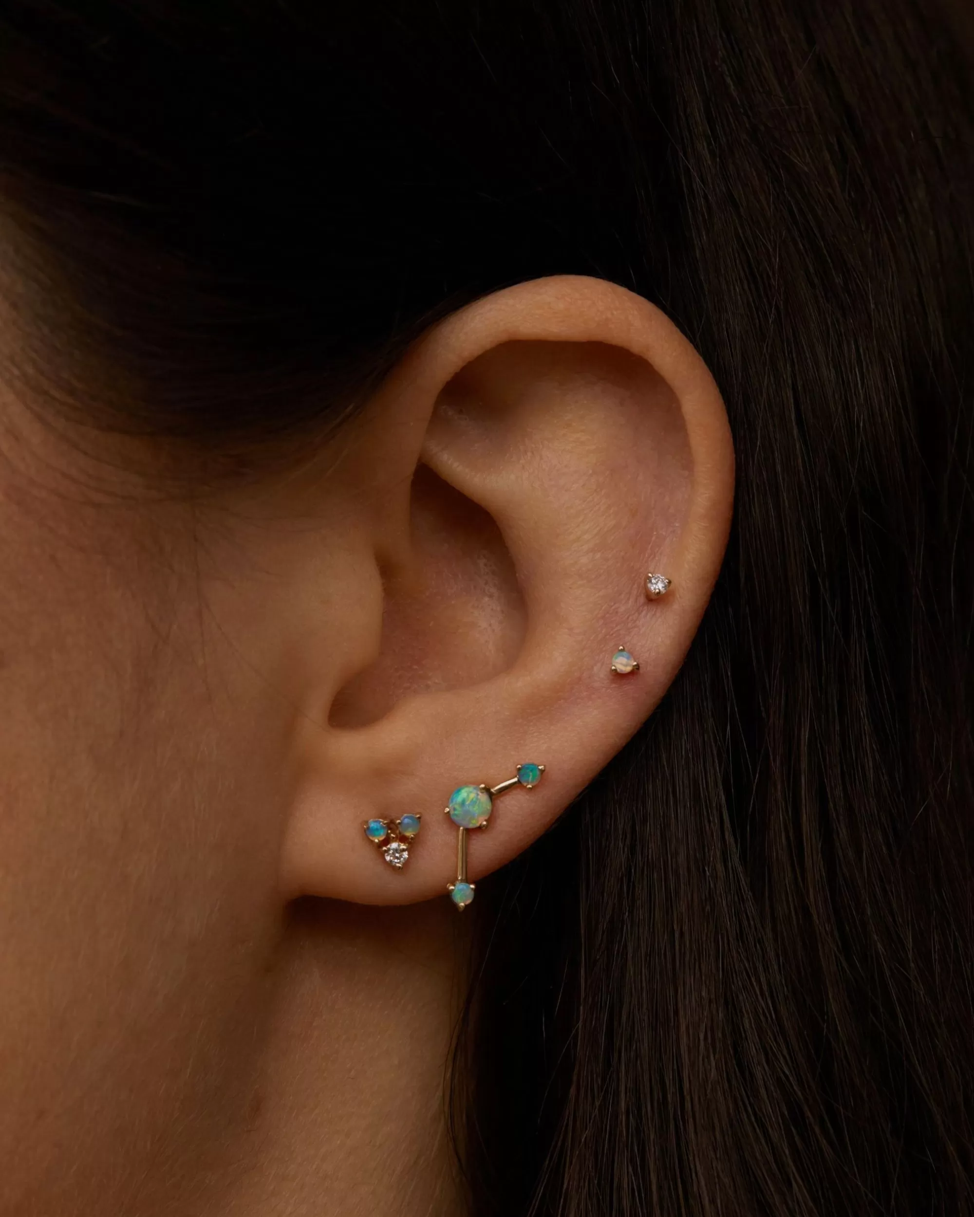 Clearance Tri-Opal & Diamond Earring - Single Earrings